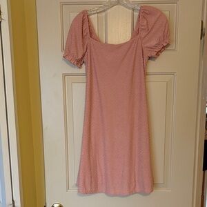 Puff-Sleeve Pink Mini Dress with Square Neckline